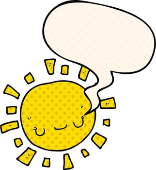 cartoon sun and speech bubble in comic book style vector