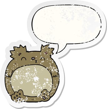 cartoon bear and speech bubble distressed sticker vector