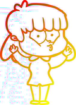 warm gradient line drawing cartoon whistling girl vector