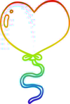 rainbow gradient line drawing cartoon love heart balloon vector