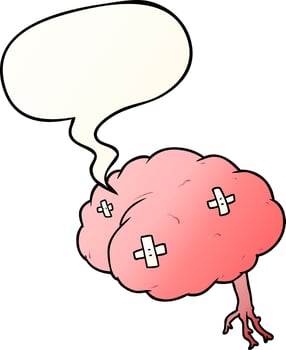 cartoon injured brain and speech bubble in smooth gradient style vector