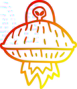 warm gradient line drawing cartoon alien spaceship vector