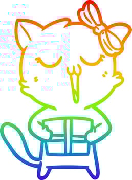 rainbow gradient line drawing cartoon cat vector