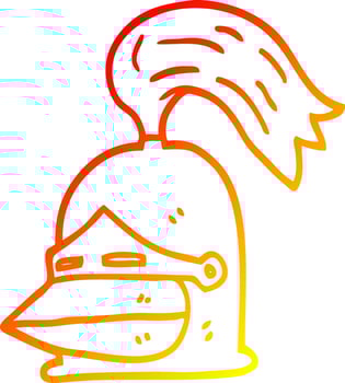 warm gradient line drawing cartoon knight helmet vector