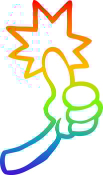 rainbow gradient line drawing cartoon thumbs up sign vector