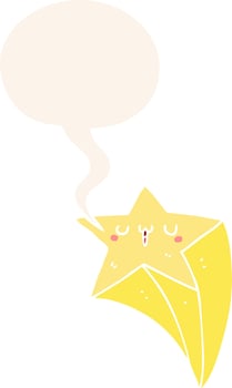 cartoon shooting star and speech bubble in retro style vector