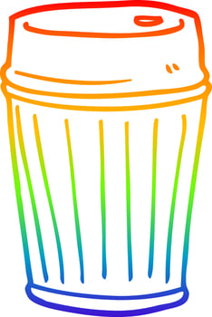 rainbow gradient line drawing cartoon coffee cup vector