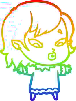 rainbow gradient line drawing cute cartoon vampire girl vector