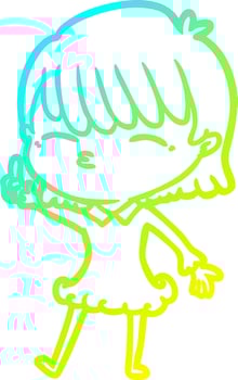 cold gradient line drawing cartoon woman vector