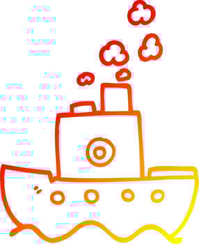 warm gradient line drawing cartoon steam boat vector