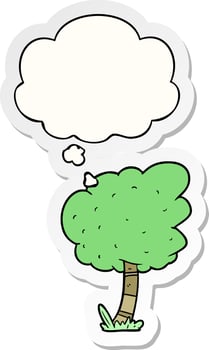 cartoon tree and thought bubble as a printed sticker vector