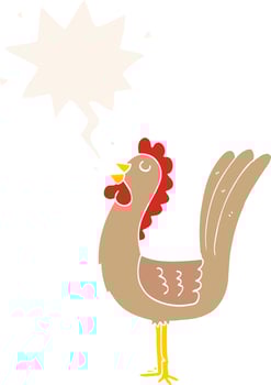 cartoon rooster and speech bubble in retro style vector