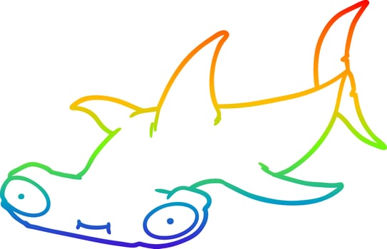 rainbow gradient line drawing cartoon hammerhead shark vector