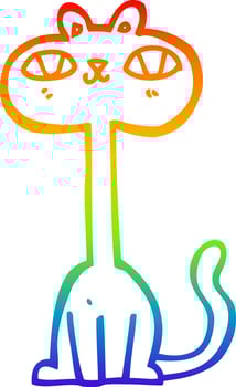 rainbow gradient line drawing cartoon cat vector