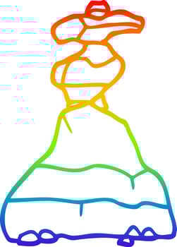 rainbow gradient line drawing cartoon of stacked stones vector