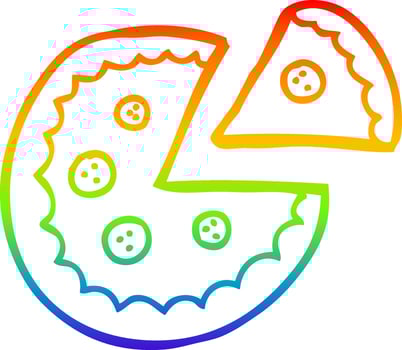 rainbow gradient line drawing cartoon pizza vector