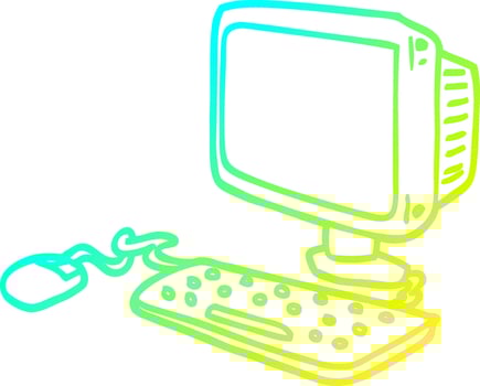 cold gradient line drawing cartoon office computer vector