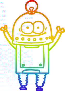 rainbow gradient line drawing happy carton robot with light bulb vector