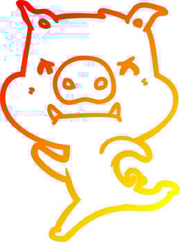 warm gradient line drawing angry cartoon pig charging vector