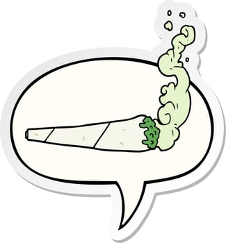 cartoon marijuiana joint and speech bubble sticker vector