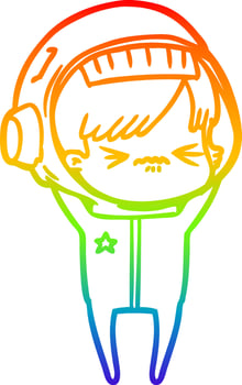 rainbow gradient line drawing angry cartoon space girl vector