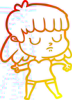 warm gradient line drawing cartoon indifferent woman vector