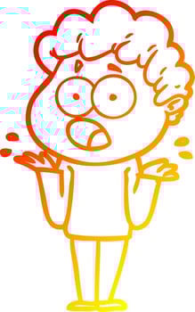warm gradient line drawing cartoon man gasping in surprise vector