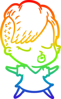 rainbow gradient line drawing cartoon pretty hipster girl vector