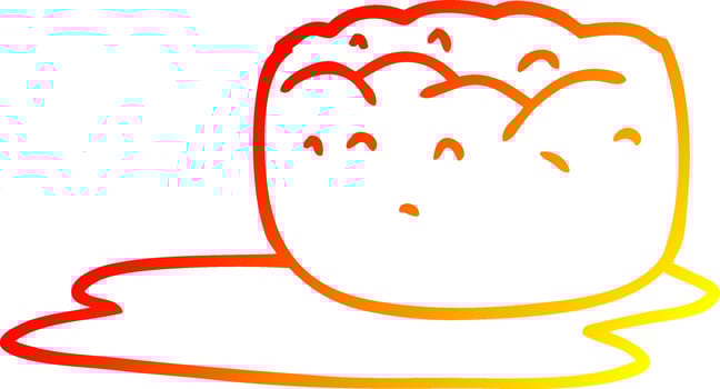 warm gradient line drawing cartoon yorkshire pudding and gravy vector