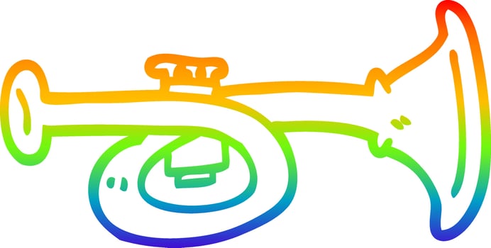 rainbow gradient line drawing cartoon brass horn vector