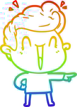 rainbow gradient line drawing cartoon excited man vector