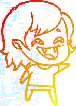 warm gradient line drawing cartoon laughing vampire girl vector