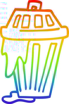 rainbow gradient line drawing cartoon waste bin vector