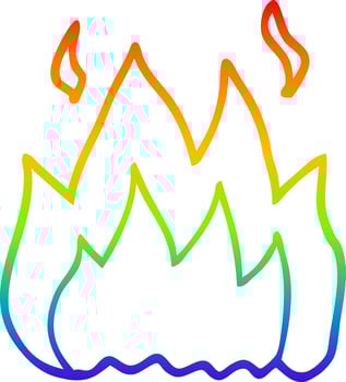 rainbow gradient line drawing cartoon fire burning vector