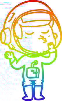 rainbow gradient line drawing cartoon confident astronaut vector
