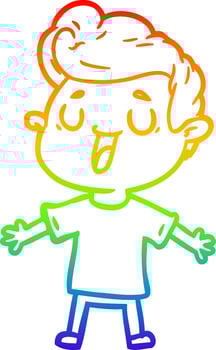 rainbow gradient line drawing happy cartoon man vector