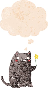 cute cartoon cat and thought bubble in retro textured style vector