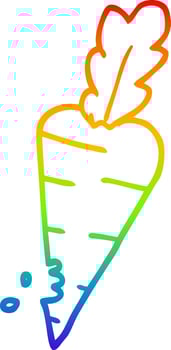 rainbow gradient line drawing cartoon carrot with bite marks vector