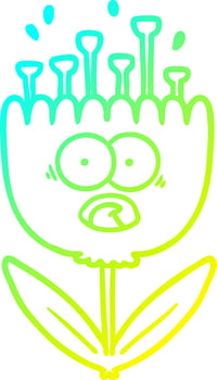 cold gradient line drawing cartoon shocked flower vector