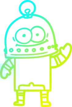 cold gradient line drawing happy carton robot with light bulb vector