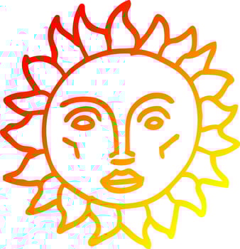 warm gradient line drawing cartoon traditional sun face vector