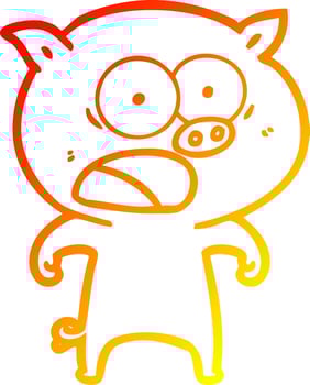 warm gradient line drawing cartoon pig shouting vector