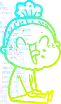 cold gradient line drawing cartoon happy old woman vector