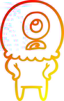 warm gradient line drawing cartoon cyclops alien spaceman vector