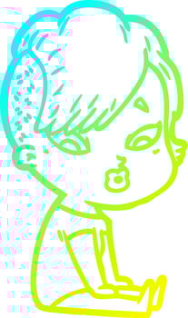 cold gradient line drawing cartoon surprised girl vector