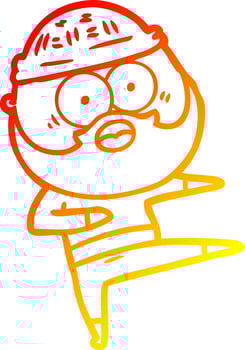warm gradient line drawing cartoon surprised bearded man dancing vector