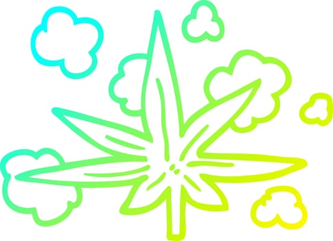 cold gradient line drawing cartoon marijuana leaf vector