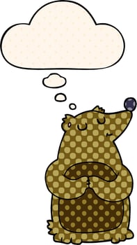 cartoon bear and thought bubble in comic book style vector