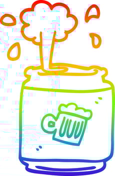 rainbow gradient line drawing cartoon can of beer vector