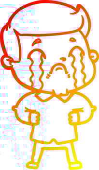 warm gradient line drawing cartoon man crying vector
